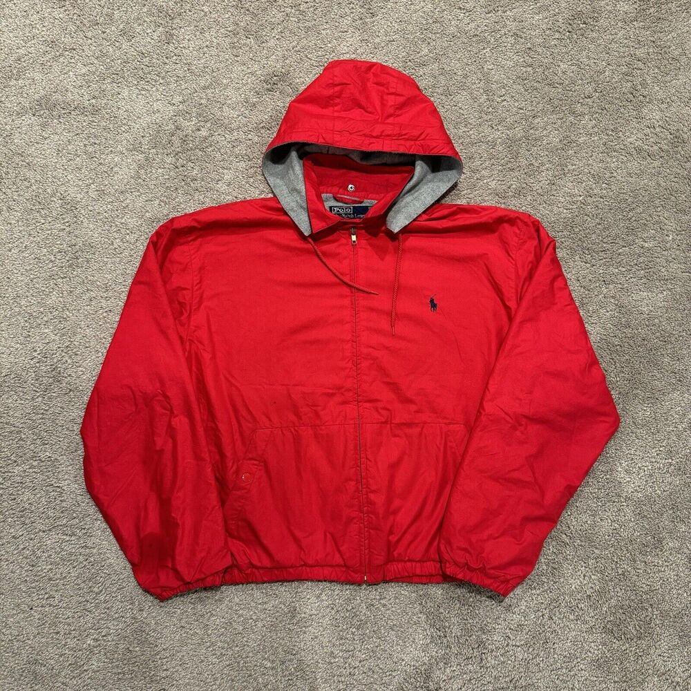Vintage Polo Ralph Lauren Red Hooded Windbreaker Jacket Size Men’s Medium